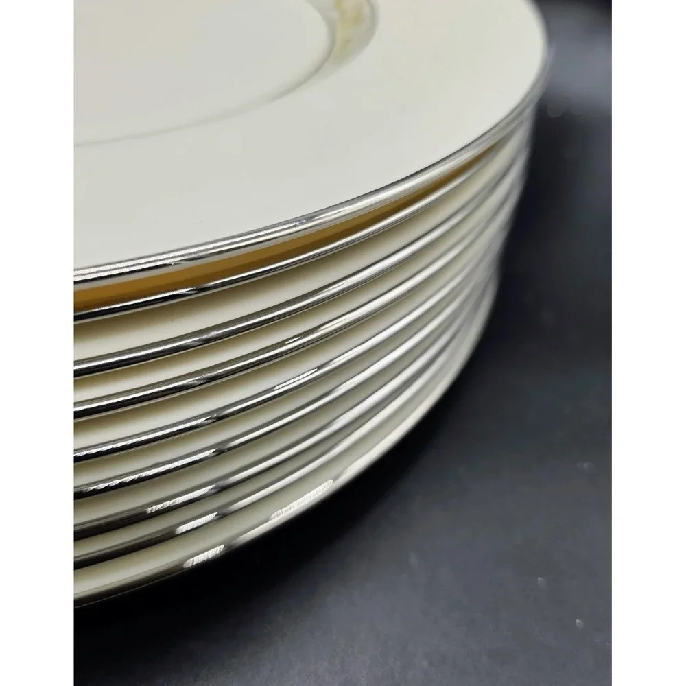 Set/8 Vintage Lenox Springdale Dinner Plate Platinum 10.5